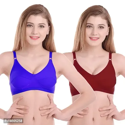 Arousy Women Cotton Non Padded Non-Wired Bra (Pack of 2) (Color : Blue,Maroon) (Size : 38)