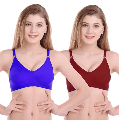 Arousy Women Non Padded Non-Wired Bra (Pack of 2) (Color : D Pink,Maroon) (Size : 36)