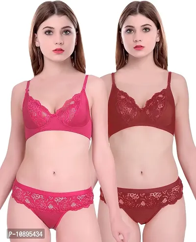 Women's Cotton Stylish Non Padded Bra Panty Set for Honeymoon and Special  Night Pack of 1