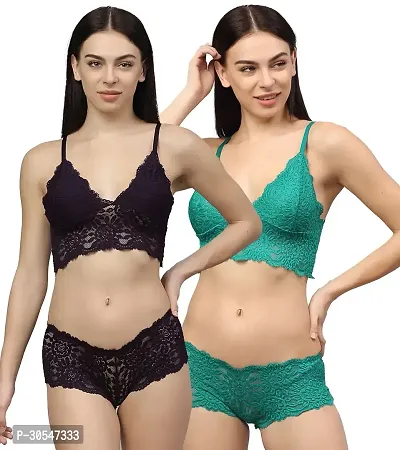 Stylish Multicoloured Cotton Bridal Lingerie set For Women-thumb0