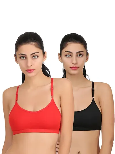 Black Cotton double Strap Non-Padded Non-Wired Sport/Yoga/Exercise/Gym/Daily  workout Bra for