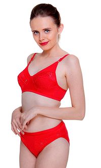 Red Nylon Bra  Panty Set-thumb1