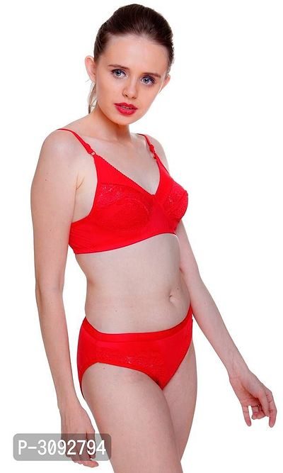 Red Nylon Bra  Panty Set-thumb3