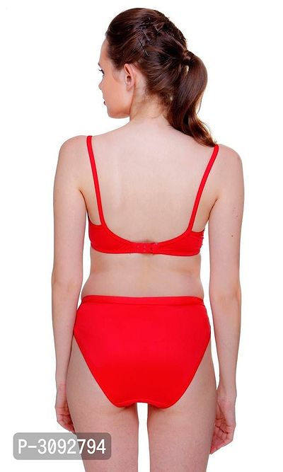 Red Nylon Bra  Panty Set-thumb4