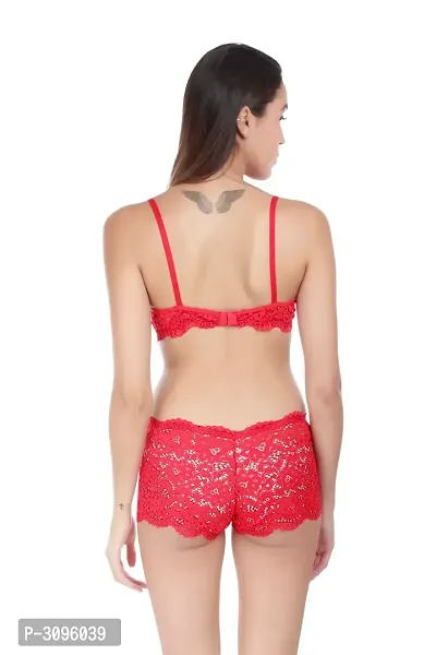 Stylish Red Lace Bra  Panty Set-thumb5