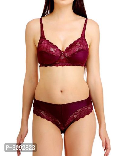 Maroon Nylon Bra  Panty Set-thumb0