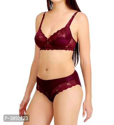 Maroon Nylon Bra  Panty Set-thumb3