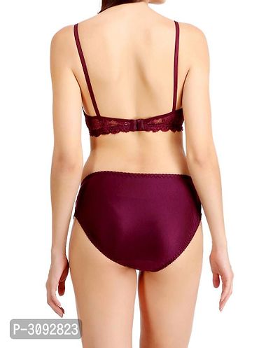 Maroon Nylon Bra  Panty Set-thumb4