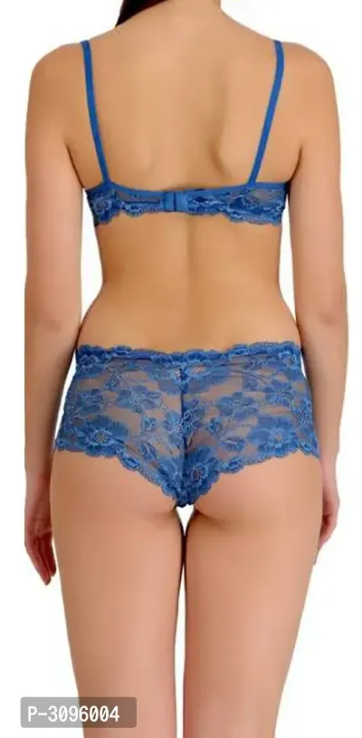 Stylish Blue Lace Bra  Panty Set-thumb4