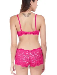 Stylish Pink Lace Bra  Panty Set-thumb3