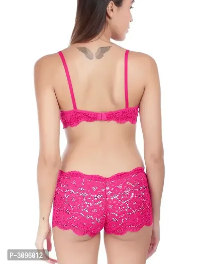 Stylish Pink Lace Bra  Panty Set-thumb4