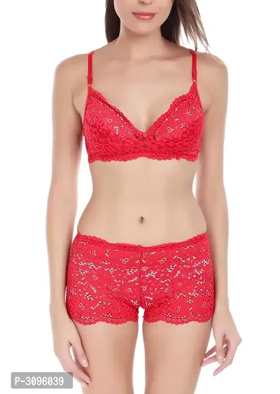 Stylish Red Lace Bra  Panty Set-thumb0