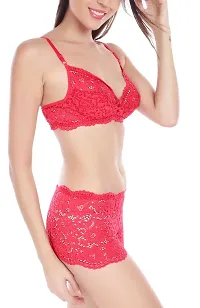 Stylish Red Lace Bra  Panty Set-thumb1