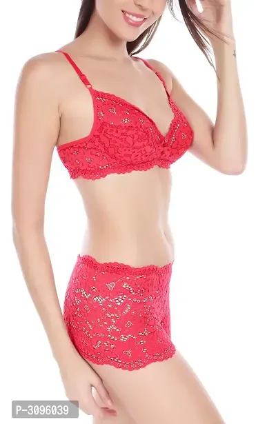 Stylish Red Lace Bra  Panty Set-thumb2