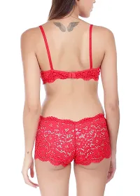 Stylish Red Lace Bra  Panty Set-thumb3