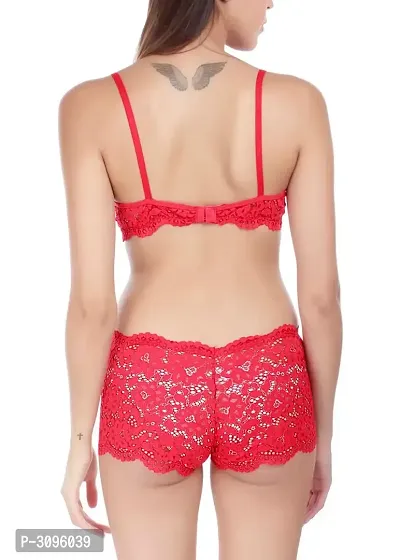 Stylish Red Lace Bra  Panty Set-thumb4