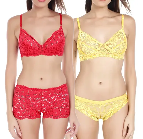 Buy One Get One!!!Trendy Lace Work Matching Bra Panty Set Combo 2