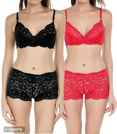 Multicoloured Lace Embroidered Lingerie Sets For Women