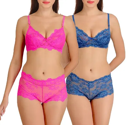 Buy One Get One!!!Trendy Lace Work Matching Bra Panty Set Combo 2