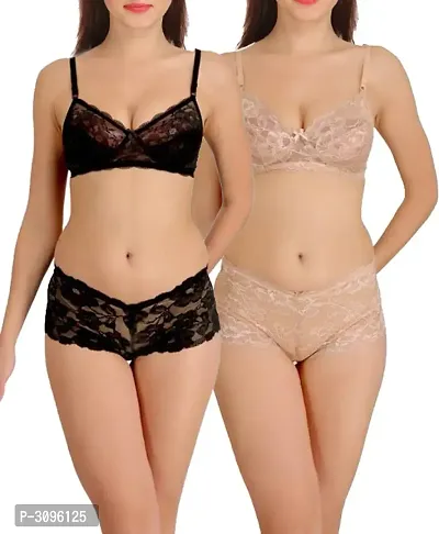 Multicoloured Lace Embroidered Lingerie Sets For Women