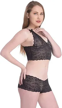 Women Net Lace Self-Design Baby Doll Set ( Pack of 1 ) ( Color : Black )-thumb1