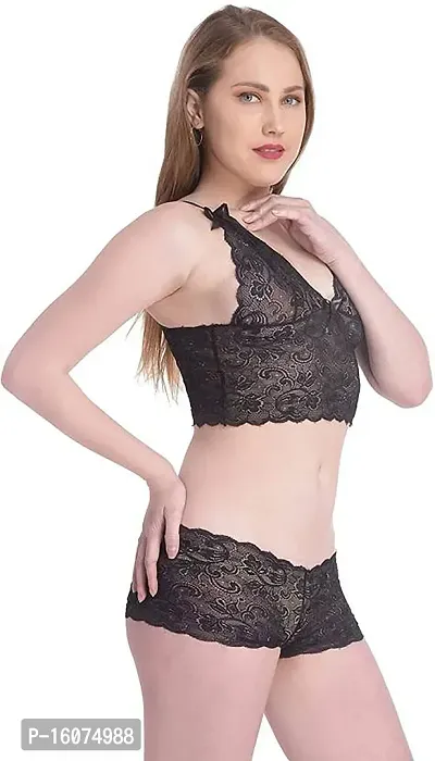 Women Net Lace Self-Design Baby Doll Set ( Pack of 1 ) ( Color : Black )-thumb2