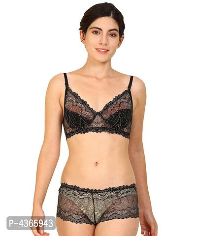 Comfortable Net Floral Print Bra Panty Set for Lingerie Set-thumb0