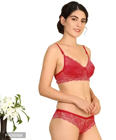 Comfortable Net Floral Print Bra Panty Set for Lingerie Set ( Pack