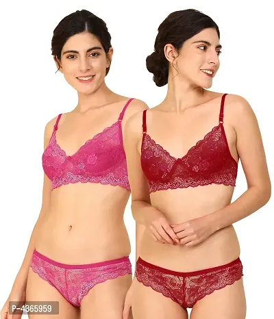 Buy online Pack Of 2 Laced Bra And Panty Set from lingerie for