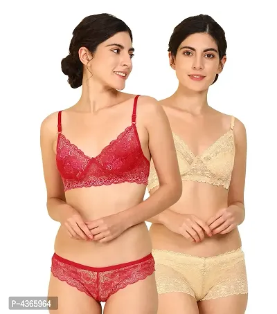 pack of 2 laced bra and panty set