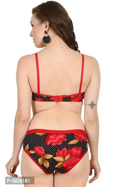 Elegant Red Cotton Printed Bra with Panty Set For Women-thumb4