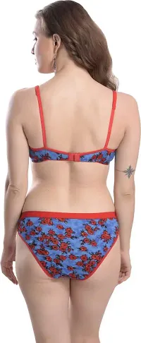 Elegant Blue Cotton Printed Bra with Panty Set For Women-thumb3