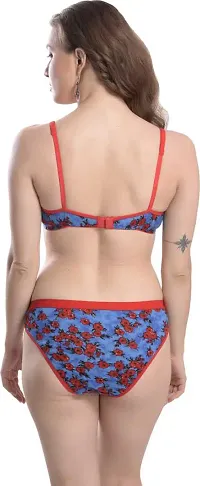 Elegant Cotton Printed Bra with Panty Set For Women(Pack Of 3, Red, Blue, Green)-thumb3