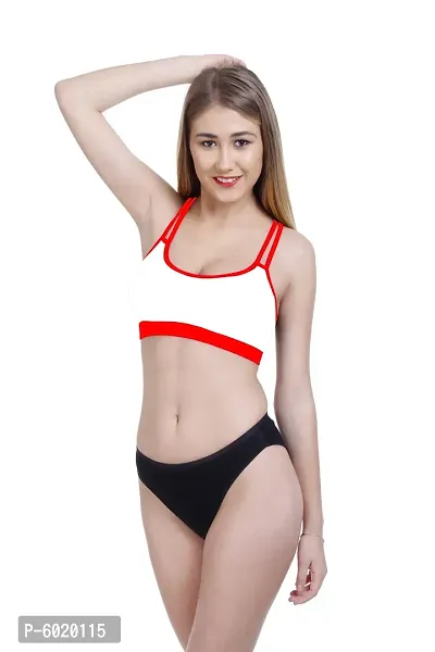 Elegant Red Cotton Printed Bra with Panty Set For Women-thumb3