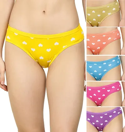 Multicolored Printed Cotton Spandex Hipster Bikini Panties for Women