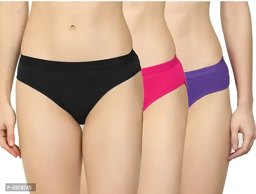 Women Cotton Silk Hipster Multicolor Panties Combo - Cotton (Pack Of 3) (Color : Black,Pink,Purple) (Pattern : Solid)
