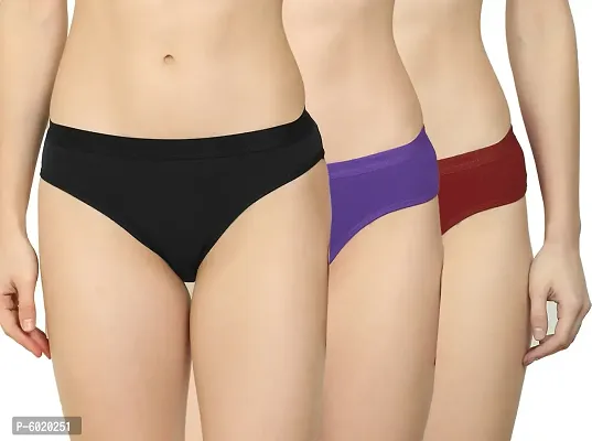 Women Cotton Silk Hipster Multicolor Panties Combo - Cotton (Pack Of 3) (Color : Black,Purple,Maroon) (Pattern : Solid)