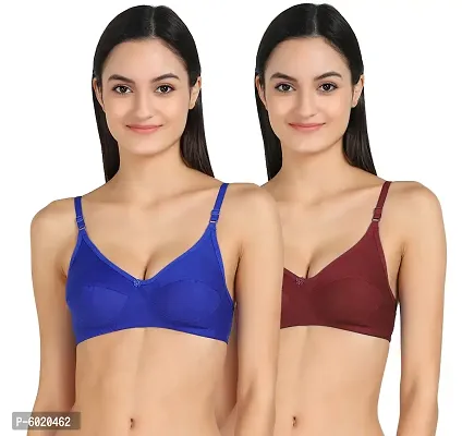Women Cotton Non Padded Non-Wired Bra (Pack Of 2) (Color : Blue, Maroon)