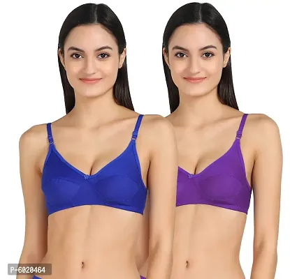 Women Cotton Non Padded Non-Wired Bra (Pack Of 2) (Color : Blue, Purple)