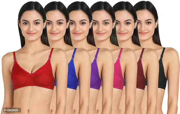 Women Cotton Non Padded Non-Wired Bra (Pack Of 6) (Color : Black,Blue,Maroon,Pink,Purple,Red)