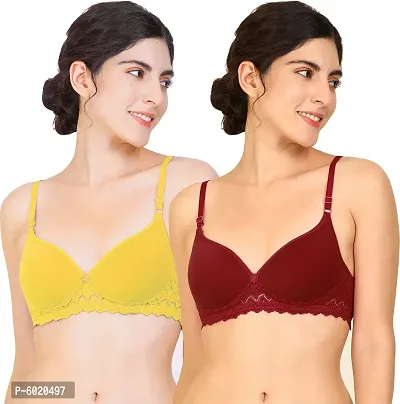 Women Cotton Non Padded Non-Wired Bra (Pack Of 2) (Color : Yellow, Maroon)