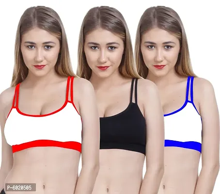 Women Cotton Non Padded Non-Wired Bra (Pack Of 3) (Color : Red,O-Black,Blue)