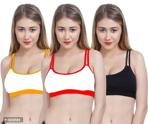 Women Cotton Non Padded Non-Wired Bra (Pack Of 3) (Color : Yellow,Red,O-Black)-thumb0