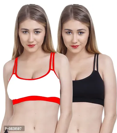 Women Cotton Non Padded Non-Wired Bra (Pack Of 2) (Color : Red,O-Black)-thumb0