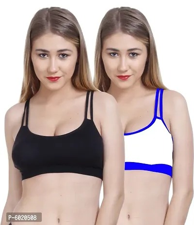 Women Cotton Non Padded Non-Wired Bra (Pack Of 2) (Color : O-Black, Yellow)