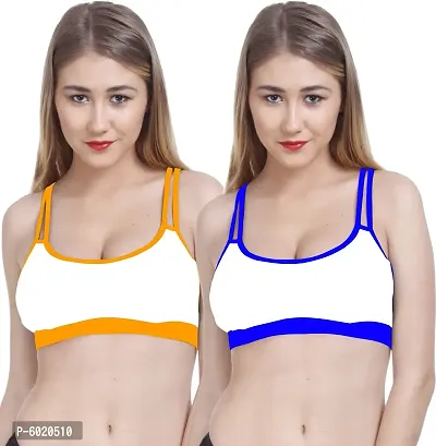 Women Cotton Non Padded Non-Wired Bra (Pack Of 2) (Color : Yellow, Blue)-thumb0