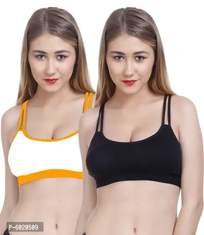 Women Cotton Non Padded Non-Wired Bra (Pack Of 2) (Color : Yellow,O-Black)-thumb0
