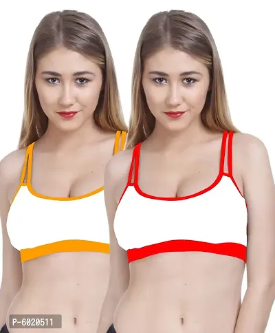 Women Cotton Non Padded Non-Wired Bra (Pack Of 2) (Color : Yellow, Red)-thumb0