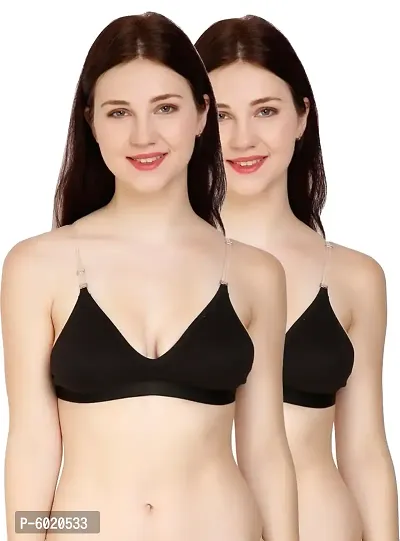 Women Cotton Non Padded Non-Wired Bra (Pack Of 2) (Color : Black, Black)