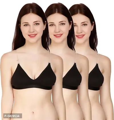 Women Cotton Non Padded Non-Wired Bra (Pack Of 3) (Color : Black,Black,Black)-thumb0